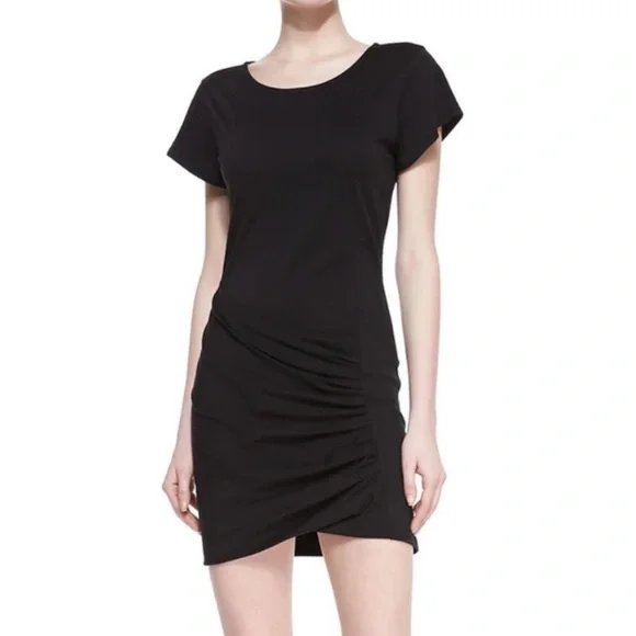 Theory | Dresses | Theory Sunly Black Pima Cotton Jersey Knit Short Sleeve  Ruched Sheath Dress S | Poshmark